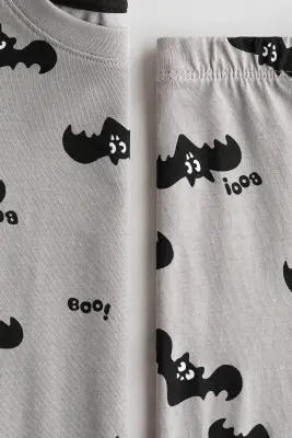 Pyjama imprimé en coton - Gris clair/chauves-souris