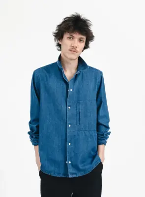 Window Pocket Overshirt in Stone Denim