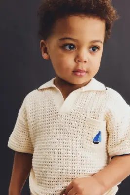 Ensemble 2 pièces en maille de coton ajourée - Beige clair/voilier
