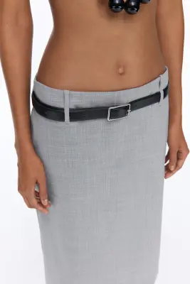 Jupe crayon en laine - Gris clair chiné