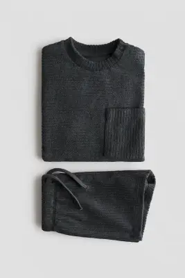 Ensemble 2 pièces en tissu éponge côtelé - Gris foncé