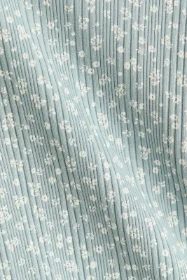 Patterned cotton top - Turquoise ancien/fleuri