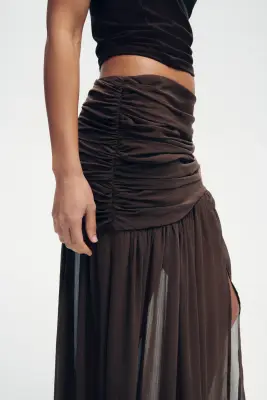 Jupe maxi vaporeuse - Marron foncé