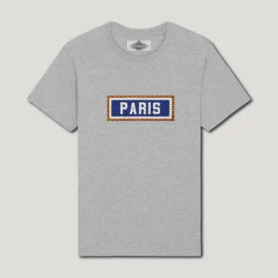 T-SHIRT COTON BIO BRODÉ - PARIS - GRIS