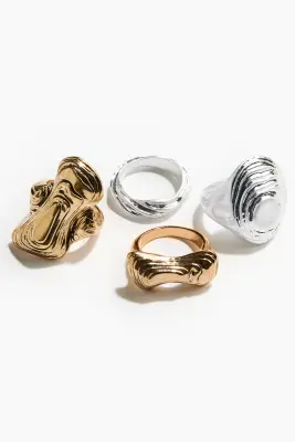 4-pack fluted rings - Doré/argenté