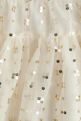 Jupe en tulle à sequins - Beige clair