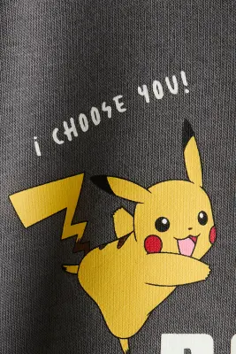 Hoodie imprimé avec intérieur brossé - Gris chiné/Pokémon