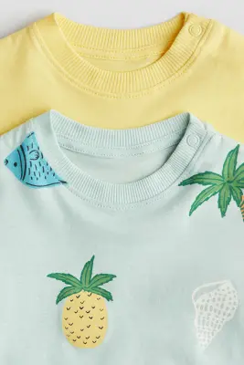 Lot de 2 T-shirts en coton - Turquoise clair/plage