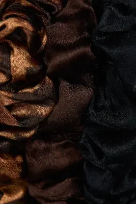 Lot de 3 chouchous en soie - Marron/noir/imprimé léopard