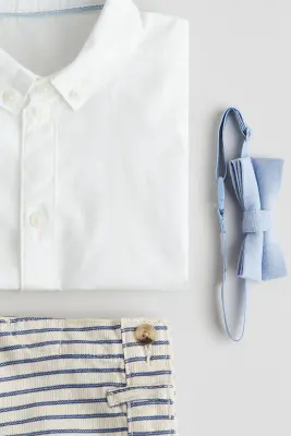 Ensemble 3 pièces en coton - Blanc/rayures bleues