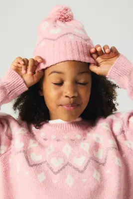 Pull en maille jacquard - Rose/motif