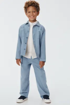 Veste-chemise en lin mélangé - Bleu ancien clair