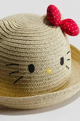 Chapeau de paille avec application - Beige/Hello Kitty