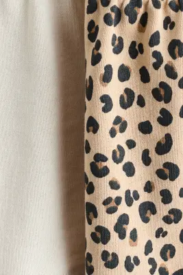 Lot de 2 shorts en molleton en coton - Beige/imprimé léopard