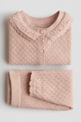 Ensemble 2 pièces en pointelle de coton - Rose