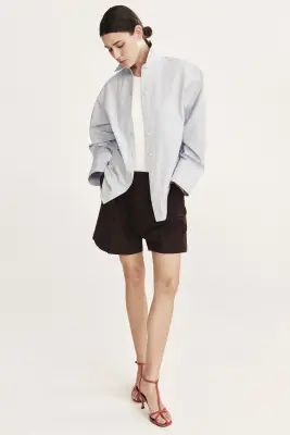 Short chic en lin mélangé - Marron foncé