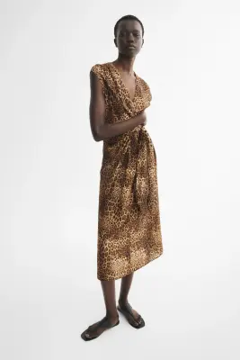Robe sans manches avec détail croisé - Marron/imprimé léopard