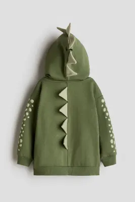 Veste à capuche zippée avec applications - Vert foncé/dinosaure