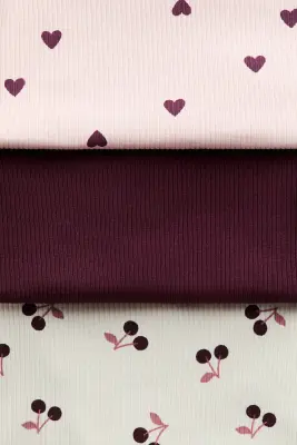 Lot de 3 tops en coton - Rose clair/rouge foncé