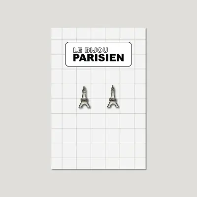 BOUCLES D'OREILLES TOUR EIFFEL ÉMAILLÉES & STRASS - BLANC