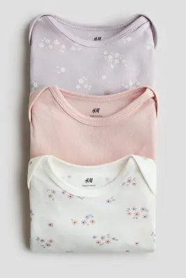 Lot de 3 bodies en jersey imprimé - Violet clair/fleuri
