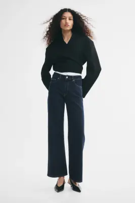 Wide High Waist Jeans - Bleu denim foncé