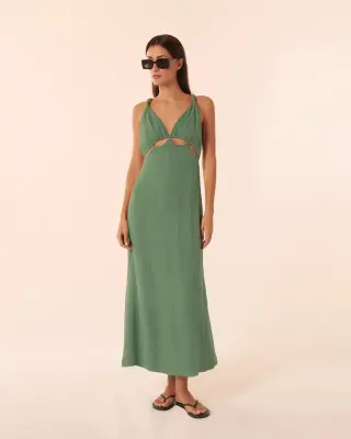 Robe longue Bubble Oil Green