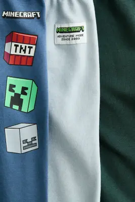 Lot de 3 pantalons jogger à l'intérieur brossé - Vert foncé/Minecraft