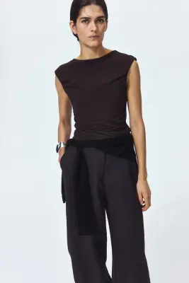Top à effet drapé avec encolure bateau - Marron foncé