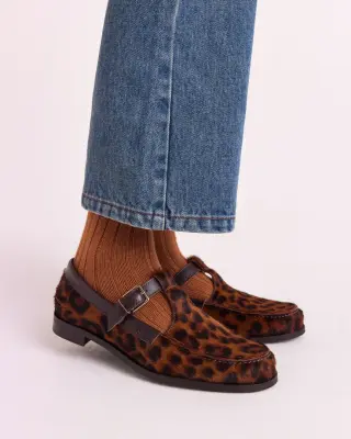 Mocassins Alban pony léopard fauve et chocolat