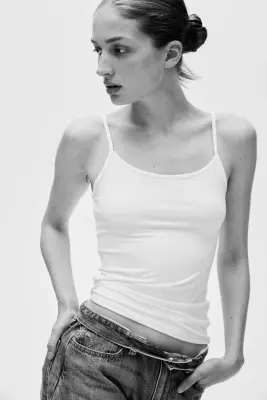 Top en microfibre avec bretelles fines - Blanc