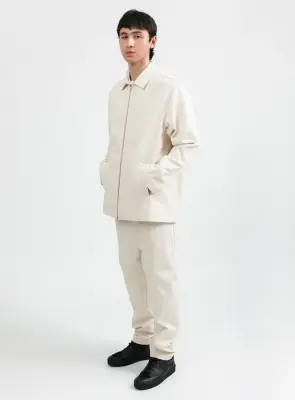 Overshirt with Vest Pockets in Ecru Denim Canvas