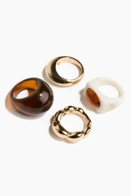 Lot de 4 bagues - Marron foncé/doré