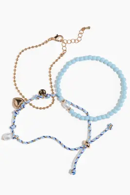 Lot de 3 bracelets - Bleu clair/doré