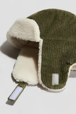 Bonnet de trappeur doublé de tissu Teddy bear - Vert kaki
