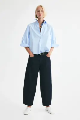 Chemise à manches ballon en coton - Bleu clair