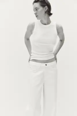 Barrel Leg Low Waist Ankle Jeans - Crème