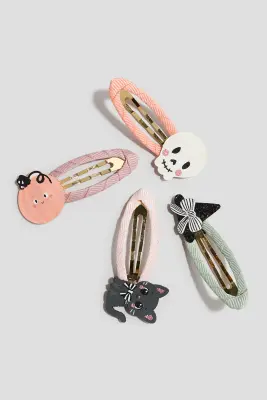 Lot de 4 barrettes avec appliqués - Rose pêche/tête de mort