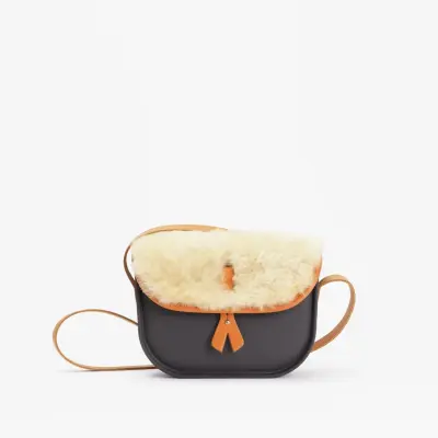 Sac à main bandoulière marine en Supergomme® et cuir - édition laine