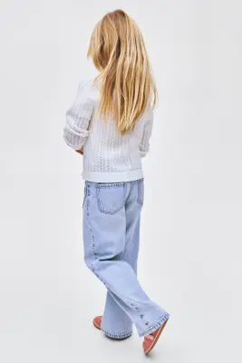 Wide Leg Jeans avec motifs - Bleu denim clair