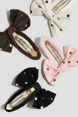 Lot de 4 barrettes avec application - Rose clair/pois