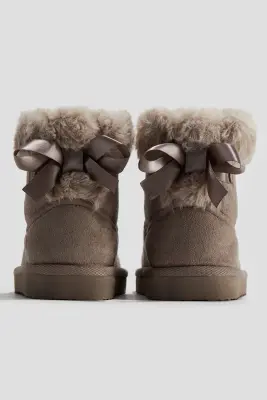 Bottines chaudement doublées - Taupe/nœuds