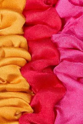 Lot de 3 chouchous en soie - Orange/rose/rouge