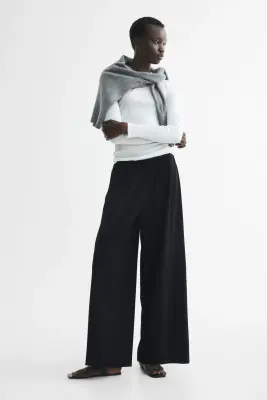 Pantalon plissé avec cordon de serrage - Noir