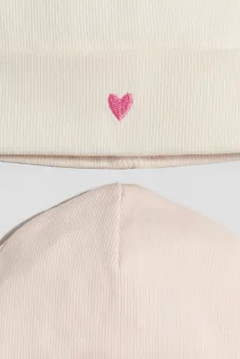 Lot de 2 bonnets en coton - Rose clair/cœur