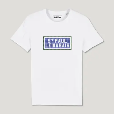 TEE SHIRT COTON BIO IMPRIMÉ - ST PAUL LE MARAIS - BLANC