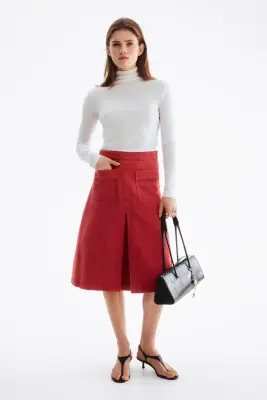 Jupe trapèze en twill - Rouge