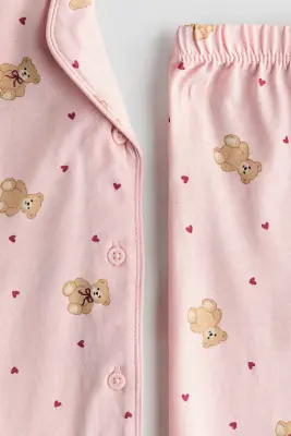 Pyjama imprimé en coton - Rose ancien clair/nounours