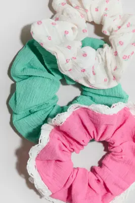 Lot de 3 chouchous en coton - Rose/turquoise/crème