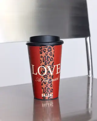 Travel mug rayures rouge et léopard